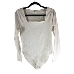 Old Navy Womens Long Sleeve Ribbed Bodysuit Square Neck White L